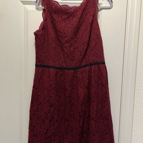 Loft Fully Line Lace Dress Size 10P Wine Color EUC - Picture 4 of 12